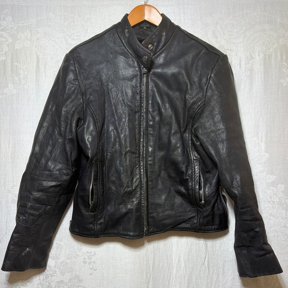 Vintage Leather Motorcycle Jacket XL Black Wilsons Zippers